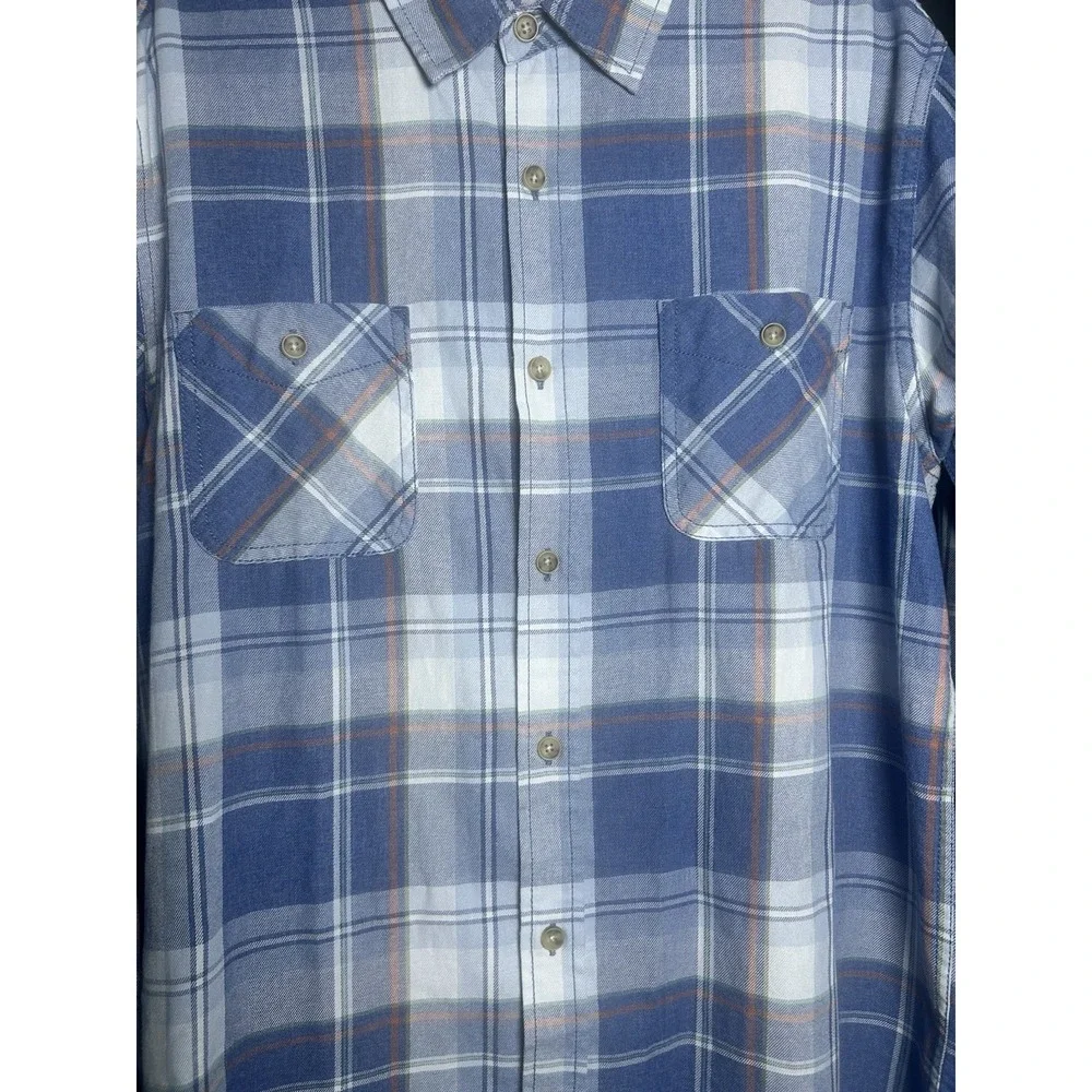 Original Weatherproof Vintage Mens Blue Plaid Flannel Shirt Long Sleeve, Large